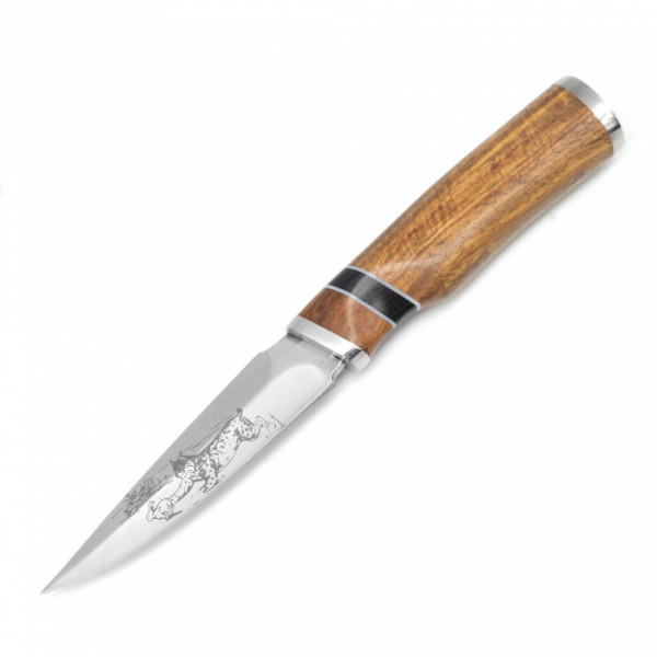 Висок клас ловен нож HUNTING LINE ЕИС с кания, инкрустации и дръжка круша, стомана 65х13